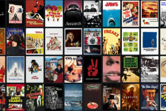 An array of film posters laid out in a grid on a website