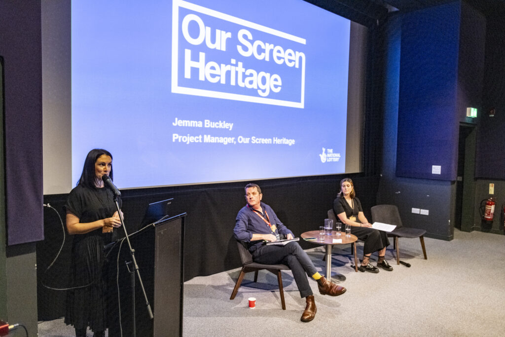 Jemma Buckley giving a presentation on screen heritage, a talk at BFI FAN Con